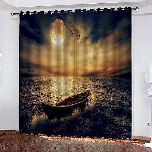 Verdunkelungsvorhänge Kräuselband Nachthimmel Mondschiff 2 X 117 X 230 Cm Set Kindergardinen Mädchen Verdunkelungsvorhänge Mit Ösen Blickdichter Kinderzimmer Schlafzimmer Vorhang -6Q9H9Z5J9O0W0O6I0K1P