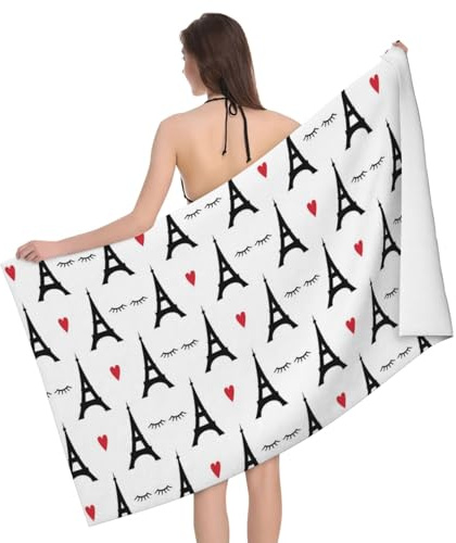 Novastar Toalla de playa de secado rápido – Toallas de microfibra con corazón y ojo de la Torre Eiffel para el cuerpo, toallas de baño suaves para baño, toallas de playa personalizadas a prueba de