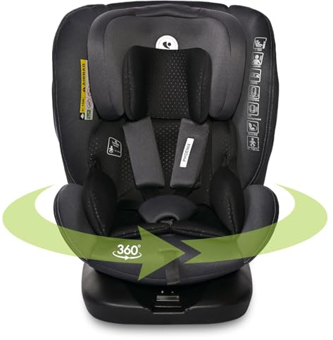 Lorelli Auto Kindersitz Phoenix mit Isofix, 360 Grad drehbar, (0-36 kg) Mitwachsender Autositz i-Size 40-150cm - Gruppe 0+/1/2/3, Babysitz ab Geburt, 5-Punkt-Gurt, Einstellbare Kopfstütze, schwarz
