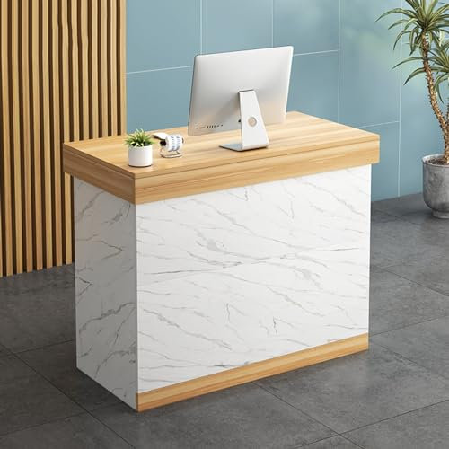 Empfangstheke, Kassenständer, Ladentheke, Moderner Empfangstisch, Einzelhandels-Kassentheke, Für Zuhause, Büro, Salon, Spas Und Lobby, Für Bekleidungsgeschäft/Schönheitssalon(Walnut+white,100cm)