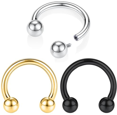 BodyAce F136 Titan-Septum-Creolen, Knorpelohrring, Innengewinde, Helix-Piercing, Conch-Schmuck, 14 g, Hufeisen-Nasenringe, 16 g, Lippenpiercings, H:10mm;Ball:4mm, Titan, Kein Edelstein