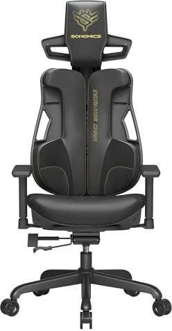 SONGMICS Gaming-Stuhl, EVOGAMER CHAIR, Bürostuhl, höhenverstellbar, Textur mit Karbonfaser-Effekt, mit Kopfstütze, verstellbaren Armlehnen, Rückenlehne, bis 150 kg belastbar, tintenschwarz OBG067B01V1