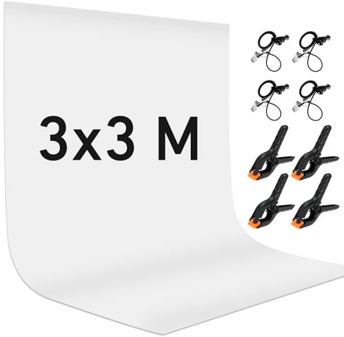 YZNT 3x3m White Backdrop for Photography, 100% Polyester Photo Backdrop with 4 Clamps & 4 Side Clips, Ideal for Live Streaming, Portrait Shooting, Product Photography, and Video