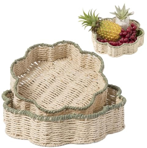 Cestino in rattan, Cestini di stoccaggio in , Cesto portaoggetti in rattan, Cestino smerlato intrecciato, Cestino intrecciato a mano, Cestino decorativo in corda di carta, Cesto portaoggetti