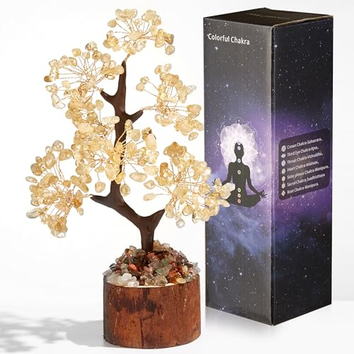 Citrin Steine Kristallbaum, Lebensbaum, Edelsteinkristall Bonsai Baum | AWARDSEN Gelb Geldbaum Schreibtisch Deko Baum des Lebens Spirituell Esoterik Feng Shui Deko Spirituelle Geschenke für Frauen