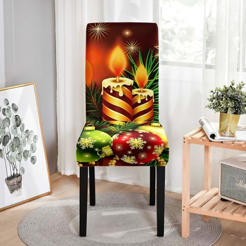 Hixingo Stuhlhussen 1 2 4 6er Set,Weihnachten Druck Stretch Stuhlhussen Schwingstühle Waschbar Stuhlbezug,Esszimmerstühle Stuhlbezüge für Küche,Restaurant,Bankett (4er Set,Weihnachten 9)