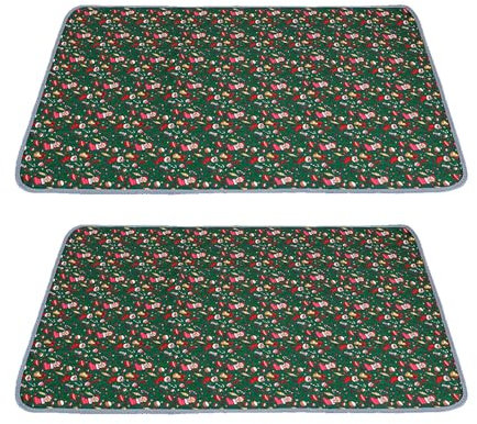 FANSU 2 Stück Welpen Unterlagen, Weihnachten Wiederverwendbare PIPI Matten für Hunde, Inkontinenzunterlage Waschbar, Welpenunterlage für Hunde, Katzen, Meerschweinchen (70x50cm,Grün)