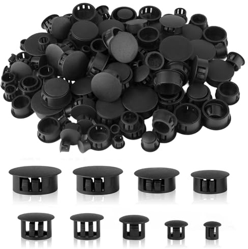 140 Stück Abdeckkappen für Bohrlöcher, Blindstopfen 9 Größen, 5/6/8/10/12/16/20/22/25mm Schwarz MöBel Bohrloch Abdeckkappen, Snap-In Kunststoff Verschlussstopfen für Schränke Maschinen Möbel