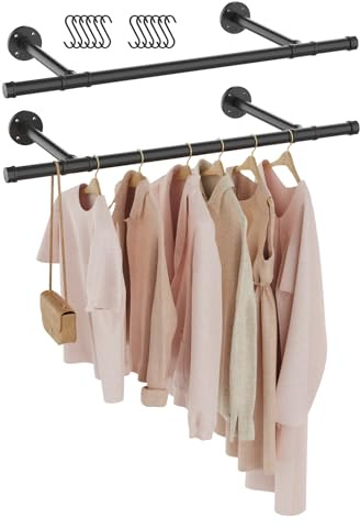 GUOHNHE Kleiderstange, Garderobenstange Wandmontage, 77 cm, Schwarz, 2 Pack | Industrielles Kleidergestell für Kleidung, Abnehmbare Garderobenhalter, DIY Garderoben System, Begehbarer Kleiderschrank