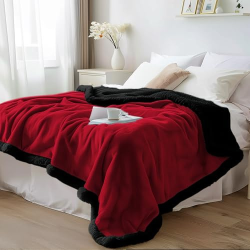 Bedding Aid Manta impermeable tamaño individual – Manta reversible de forro polar sherpa, suave, cálida, a prueba de fugas, protector de cama y sofá para niños, mascotas y derrames diarios (rojo