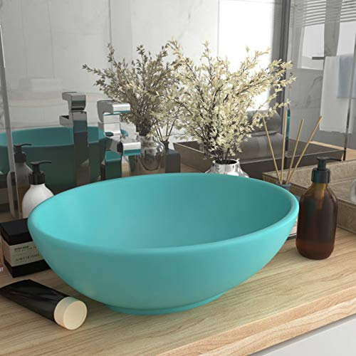 ShGaxin Lavabo de luxe - Lavabo à poser - Meuble de salle de bain, meuble de salle de bain, meuble de salle de bain, meuble lavabo ovale en céramique vert clair mat 40 x 33 cm