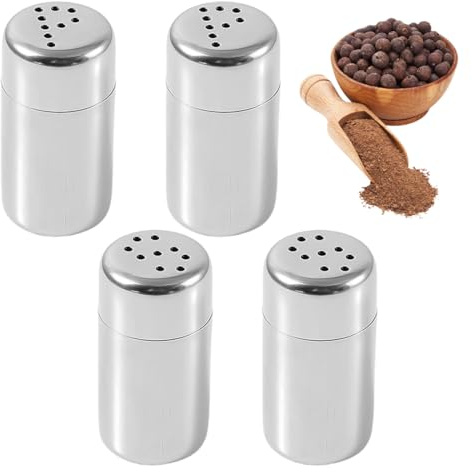 SIRLOMU 4 Pièces Mini Salière avec Couvercle, Salière de Camping, Acier Inoxydable, Adapté pour Restaurants, Camping et Barbecue en Plein Air (5ml, petit)