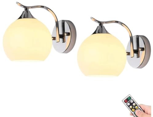Juego de 2 apliques de pared regulables a batería, luces de pared sin cableado con bombilla recargable por USB y control remoto, luces de pared que funcionan con batería para baño, tocador, dormitor