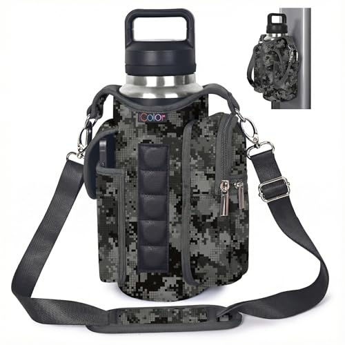icolor Magnetic Gym Bag Water Bottle Holder with Phone Pockets,5 Built-in Magnets Gym Magnetic Bag Pouch Attach to Fitness Equipment,Diameter 3.9 Bottle Carrier Sling Bag