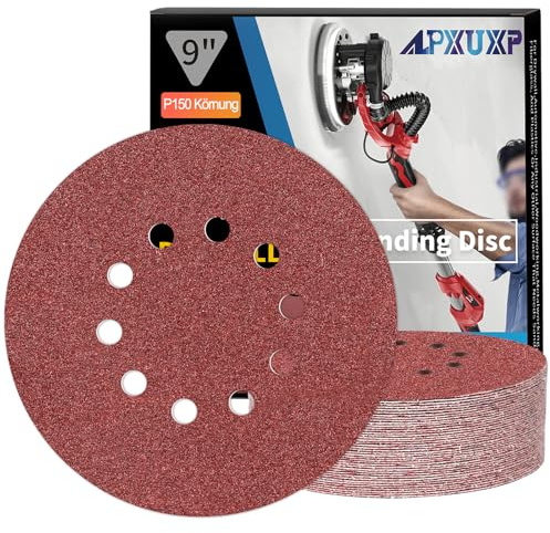 ALPXUXP 25 Pezzi Dischi Abrasivi 225mm,Rotondi Carta Vetrata Abrasiva 10 Fori in Rosso,Disco Abrasivo a Grana 150,per Levigatrice Orbitale