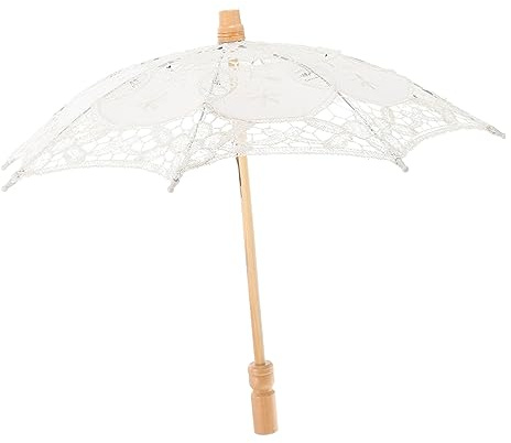 Brautschirm aus Spitze mit Holzgriff in Beige für Hochzeit