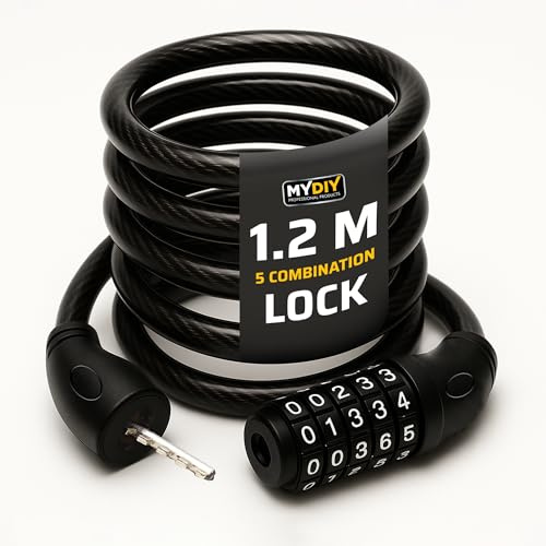 My DIY High-Security Combination Bike Lock 4 and 5-Digits Code – 1.2m Anti-Theft, Waterproof, Heavy Duty Security for Bikes, Bicycle Locker for Scooters, Mountain Bikes (5 Digits - Combination Lock)