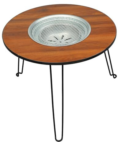 ZJchao Table de Barbecue Ronde Multifonction Pliable en Bois pour Camping, Barbecue, Poêle à thé, Poêle à Frire, Portable, en Fer, Bois Massif, pour 4 à 6 Adultes, Camping, Barbecue