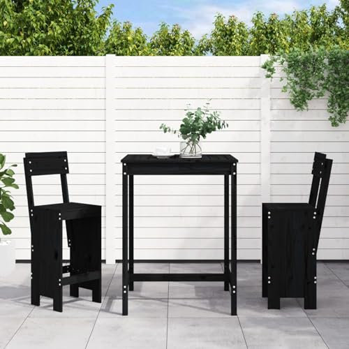 Homgoday 3-TLG. Gartenbar-Set Schwarz Massivholz Kiefer Gartenbar Set Bartisch Barstühle Theke Bar Tresen Gartentheke Stehtisch Barhocker Gartenmöbel Sitzgruppe Gartenset