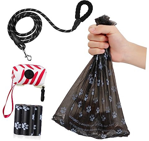 FONDOTIN Nylon Hundeleine Mit Kotbeuteln Für Spaziergänge Im Freien Robuste Leine Für Kleine Und Mittelgroße Haustiere Inklusive Beutelhalter Und Outdoor-zubehör