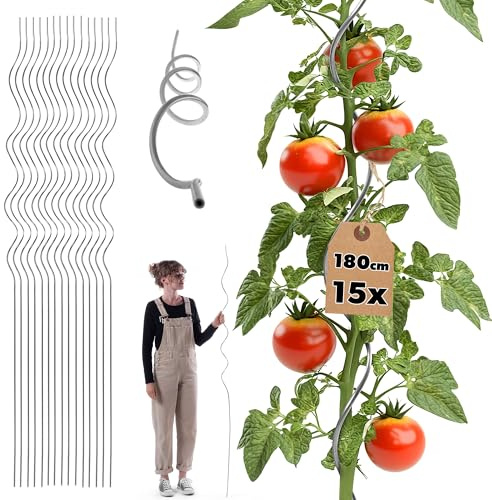 KADAX Set med 15 tomatspiralstavar 180 cm x 6 mm, tomatstavar av aluminium, tomatspaljé, spiralstav, tomatstänger, växtstavar