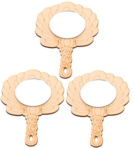BESPORTBLE 3stücke Unfertiger Holz-handspiegel Holz Kleiner Bastelspiegel Für Junge Mädchen Sicher Und Leicht Zum Bemalen Und Dekorieren DIY Kosmetikspiegel Für Mädchen
