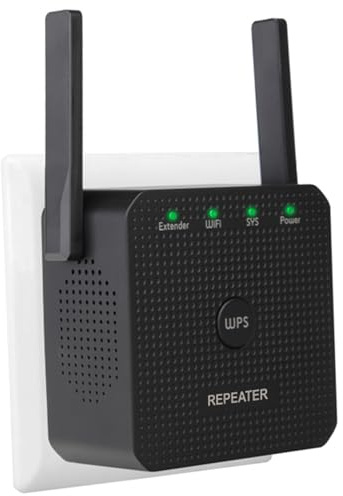 Extensor WiFi, Repetidor WiFi, Amplificador Señal WiFi 300 Mbps, WiFi Booster Banda 2.4GHz, Modo Repetidor/Router/Ap, Puerto Ethernet, WPS Botón, con EU Enchufe, Compatible with All WiFi Devices