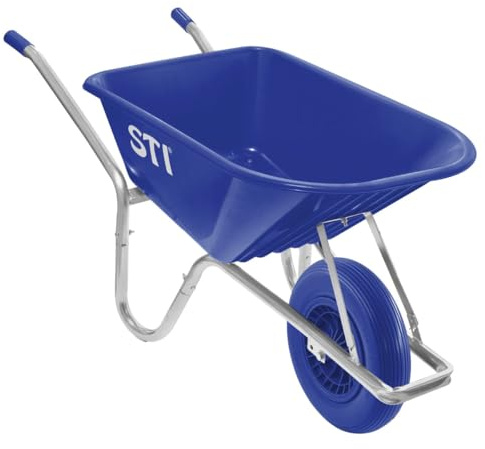 STI Carriola Blu 110lt portata 180kg Ruota Antiforatura Acciaio e Vasca in Polipropilene alta resistenza giardino cantiere muratura