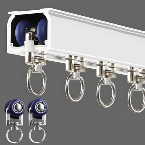 Vorhang Einzelschiene zur Wand & Deckenmontage, Aluminium Hochleistungs Gleitschienen für Fenster, Geräuschloses Einzelnes Vorhangschienensystem für Wohnzimmer, Schlafzimmer (Weiß, 2m)