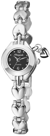 OIDEA Damen Armbanduhr Schmal Herz: Klein Damenuhr Silber Elegant Dünnes Edelstahl Gliederarmband Analog Quarz Uhr Zierliche Charme Geschenke für Frauen