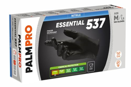 PALMPRO 1000 guanti in Nitrile Neri M senza polvere,senza lattice, ipoallergici, 10 box da 100 guanti monouso per Estetisti, Tatuatori, Ambiti Alimentari, Ambiti Medici