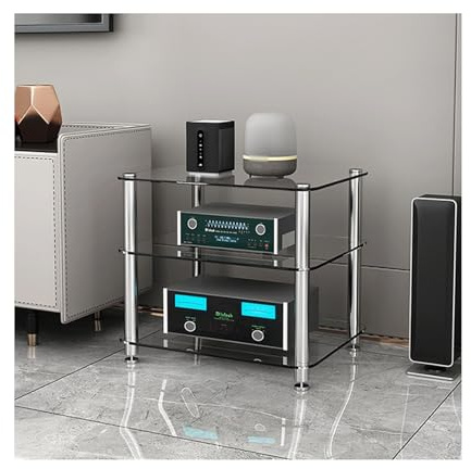 Tempered Glass AV Component Media Stand Multi-Layer HiFi Amplifier Rack Audio-Video Shelving Modern Stereo Cabinet Receiver Console Shelf for Home