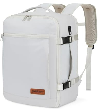 YOKGO Mochila Viaje Cabina Avion 40x30x20 para Ryanair Vueling Equipaje de Mano 40x20x30 24L para Portátil de 15,6 Mochila Bolsa Maletas Cabina Hombre Mujer de Vacaciones Negocios Escuela Blanco
