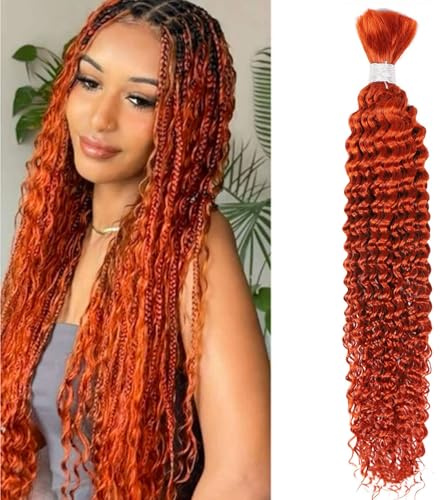 FUIBEJAE Cheveux humains à tresser pour tresses bohèmes Cheveux humains ondulés profonds roux en vrac pour tressage Sans bandes Meches bouclées Extensions de cheveux,1bundle,20inch