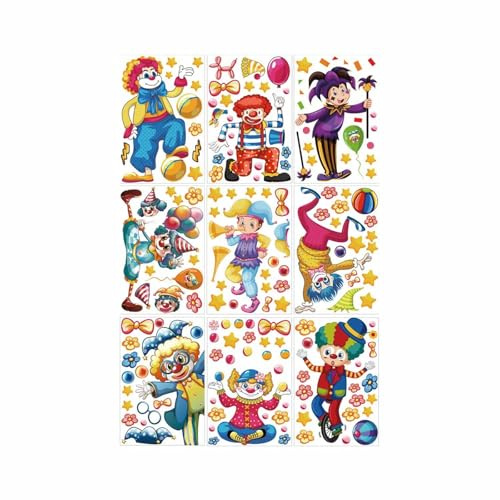 9 Blatt Fensterbilder Karneval, Selbstklebend Clown Fenster Aufkleber, Statisch Haftende Fensteraufkleber Wiederverwendbar - Clown Fensterdeko Karneval Sticker, Faschingsdekoration, Zirkus Deko (Blue)