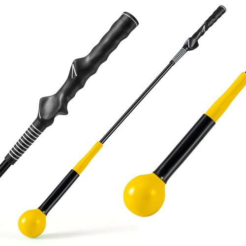 COSTWAY Golfsvingtränare, 80/100/120 cm golfträningshjälp med vikthuvud, golfsvingtränare för hållningskorrigering, inomhus & utomhus, golfsvingtränare-hjälp för nybörjare, proffs (80 cm, gul)