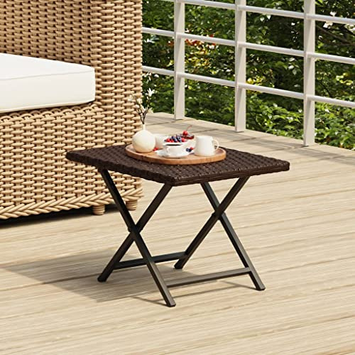 Mandloder Klapptisch Braun 45x35x32 cm, Poly Rattan, wetterfest, faltbar, für Balkon, Garten & Terrasse, ideal als Beistelltisch