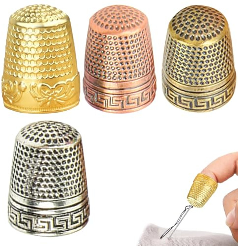 4-Piece Adjustable Metal Thimbles for Hand Sewing, Quilting, and Embroidery – Durable Finger Protection for Crafters