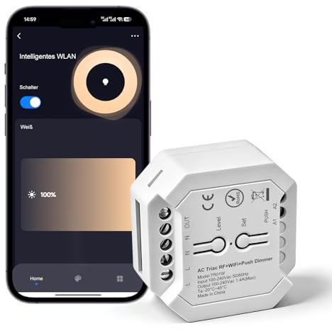 VIPMOON Smart WiFi LED Dimmer, No Neutral Wire Required, Supports PUSH Switch & Remote Control & Alexa & Google Assistant, for Dimmable LED/Incandescent/Halogen Lamps (AC 100-240V)