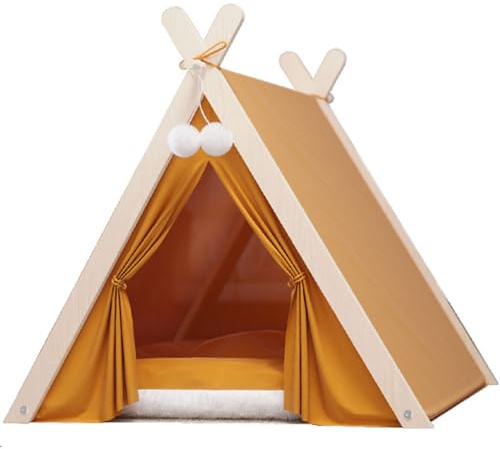 Hundtält säng husdjur tipi med kudde – inomhus/utomhus stort katthus grå bomullsduk