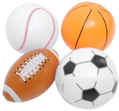 Mikinona 4 Pezzi Palloni da Spiaggia Gonfiabili Sportivi, Mini Pallone da Calcio, Basket Gonfiabile e Baseball, Giocattoli Gonfiabili per Piscina e Decorazioni per Feste a Tema Sportivo