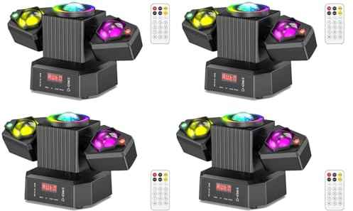 Osusuent Cabeza Móvil LED 65W con Control Remoto,Mini Moving Head Efectos de Luz 4 en 1 RGBW Luz de Fiesta Luces Discoteca DMX Iluminación de Escenario para Bar DJ Disco Bodas Club Cumpleaños,4 PCS