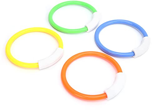 RASTKY Anillos de Juguete para Piscina con Diseño de Borde Liso para Aprender a Nadar, 4 Anillos de Buceo para Niños, Naranja/Amarillo//Verde