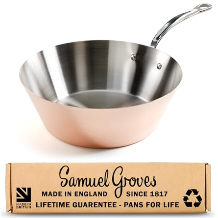 Samuel Groves 26cm Copper Induction Milk Pan - Tapered Copper Saucepan, Tri-Ply Stainless-Steel Interior, Induction Compatible, Professional Cookware - Oldest UK Cookware Brand - Made in England 1817