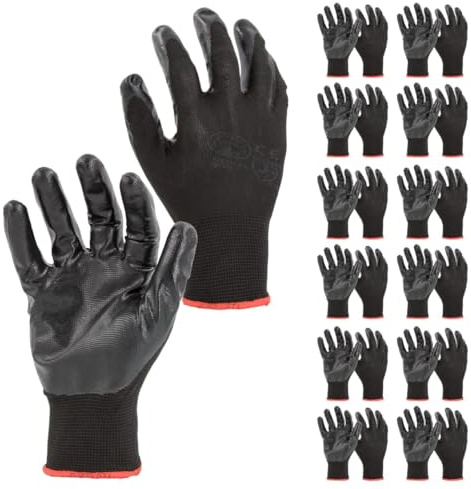 STI Guanti da lavoro Spalmati in Nitrile Nero 8 M (Pacco da 12pz)
