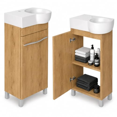 paplinskimoebel - Mueble de baño con lavabo de 50 cm - Lavabo Burgos roble Lancelot, moderno, compacto, ideal para baños pequeños