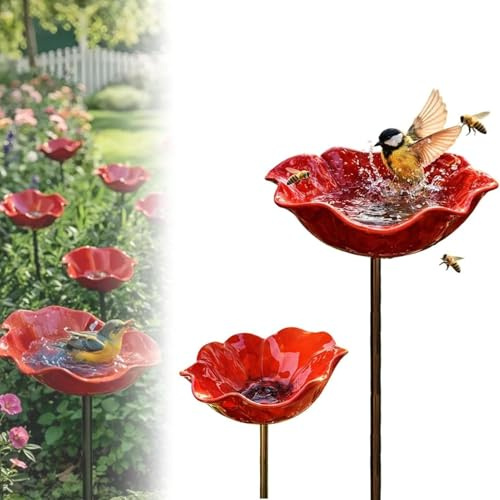 2 Stück Gartenstecker aus Metall, Handgefertigt Blumenform Vogeltränke Winterfest Insektentränke Bienentränke Gartenfiguren & Gartenstatuen Gartendeko für Draußen