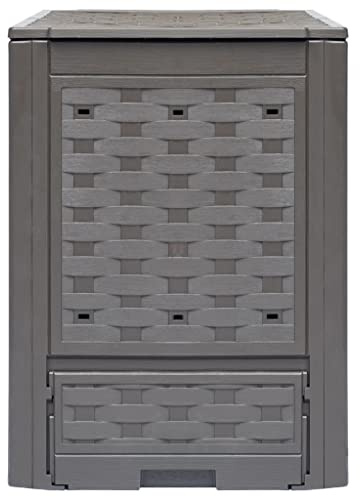 Compostiera da giardino, 3 pezzi, marrone, 60 x 60 x 83 cm, 900 l, in plastica rattan con coperchio, contenitore per compost per rifiuti organici, compostiera quadrata con coperchi divisi e fori di