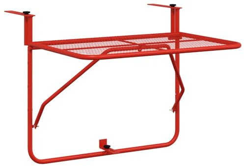 QJBSAVVA Table de Balcon Pliable 60x40x65 cm, Table Suspendue en Acier Rouge pour Garde-Corps, Balustrade et Terrasse, Petite Table d'Appoint de Jardin Gain de Place