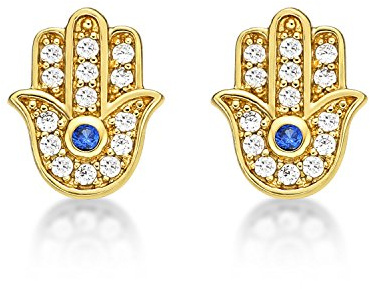 Diamond Treats Boucles d'Oreilles Argent en Main de Fatima, Boucles d'Oreilles en Hamsa contre le Mauvais Oeil pour Femme et Jeune Fille, Boucles d'Oreilles Femme Argent, Or ou Or Rose